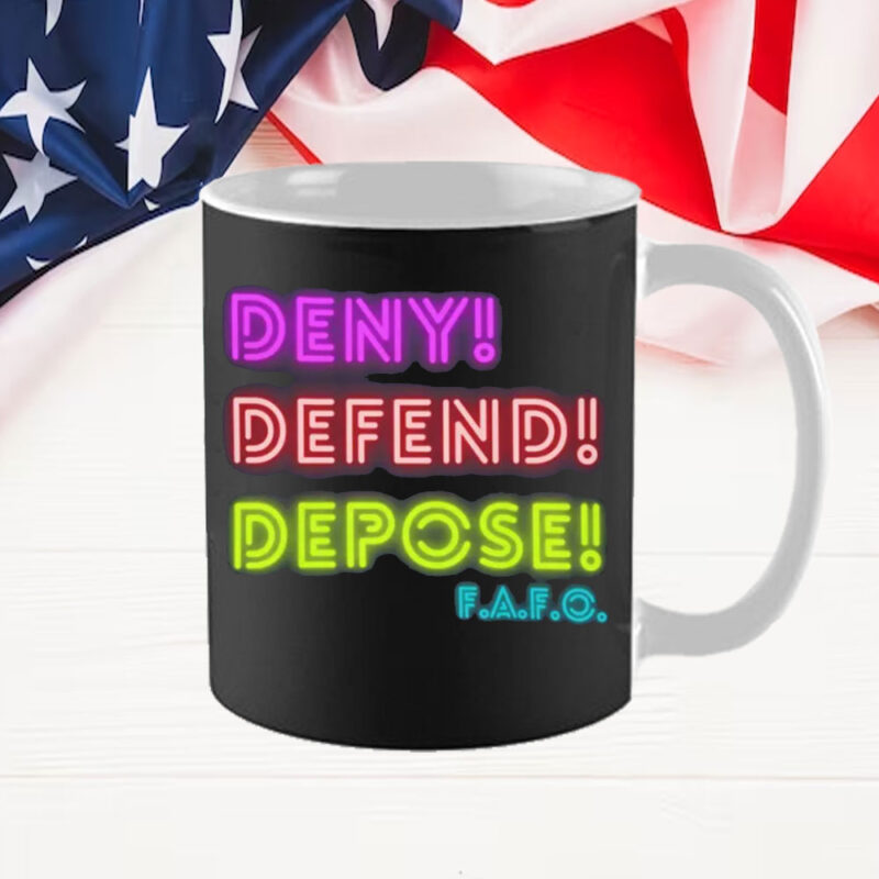 Deny, Defend, Depose neon lights Mug