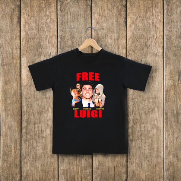 Free Luigi Deny Defend Depose collage shirt