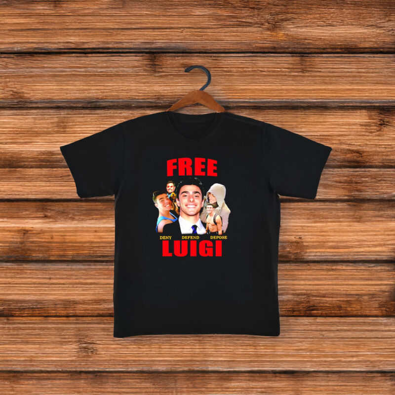 Free Luigi Deny Defend Depose collage shirt