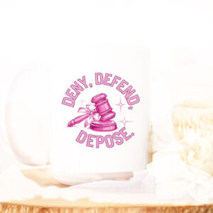 Trend Pink Glitter Gavel bow Clipart Bold Statement - Deny Defend Depose Mug