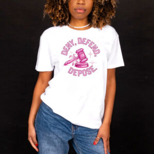 Trend Pink Glitter Gavel bow Clipart Bold Statement - Deny Defend Depose T-Shirt