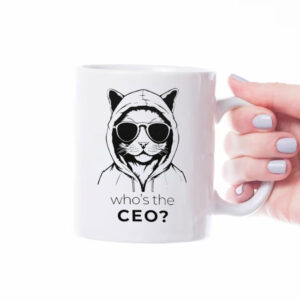 Who's The CEO? ,Cool Cat ,Deny Defend Depose Pullover Mug